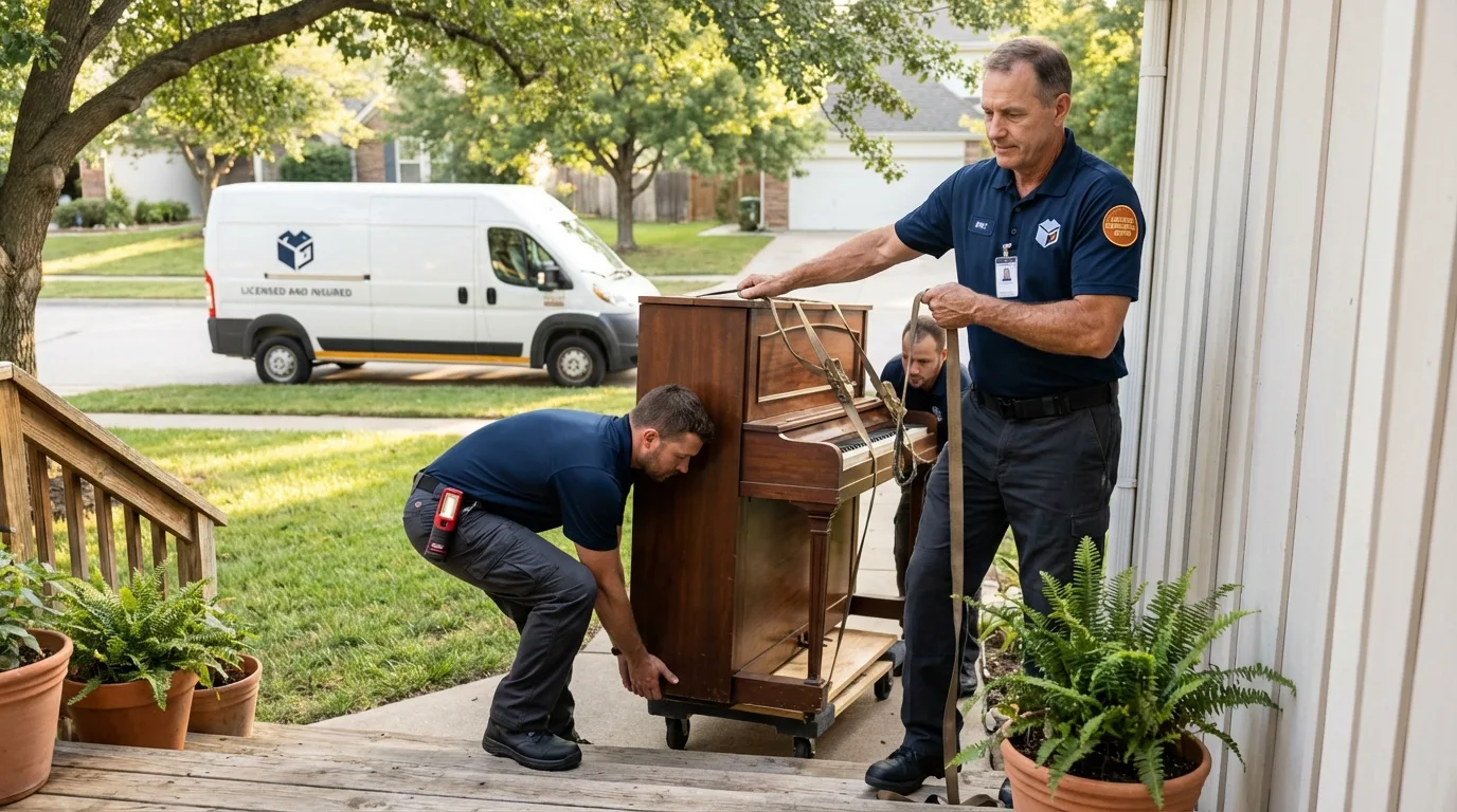 Licensed piano movers securing grand piano in Lakewood, NJ